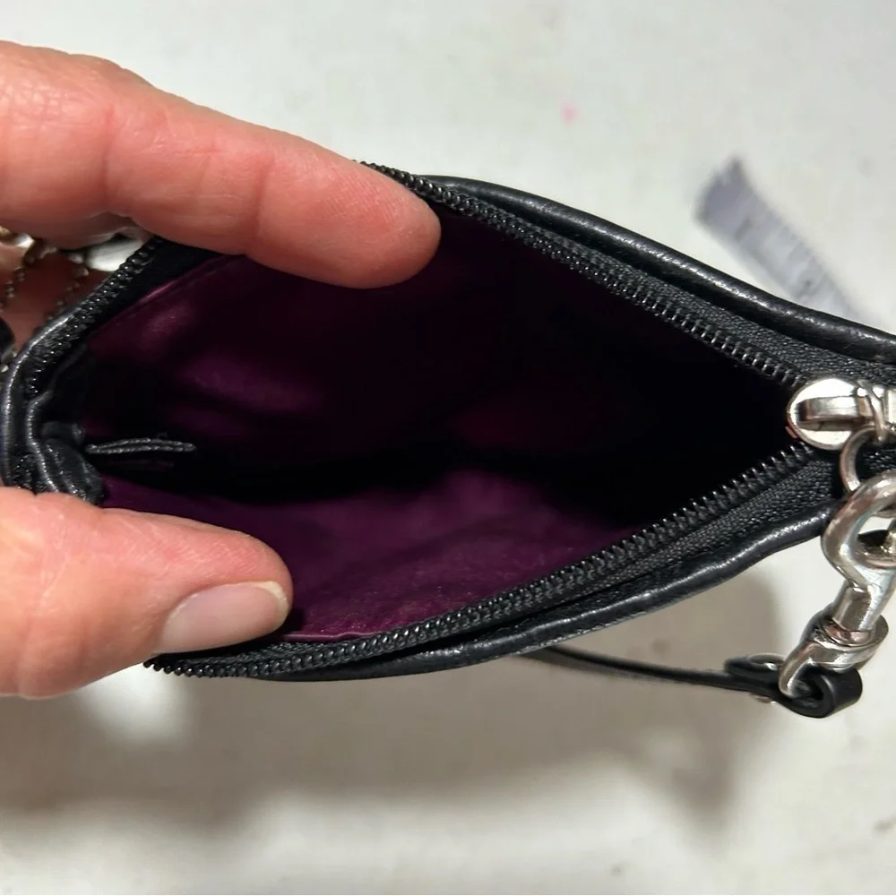 COACH Black Silver OP Art Wristlet GUC Logo Canvas Patent Leather Trim - Picture 2 of 6